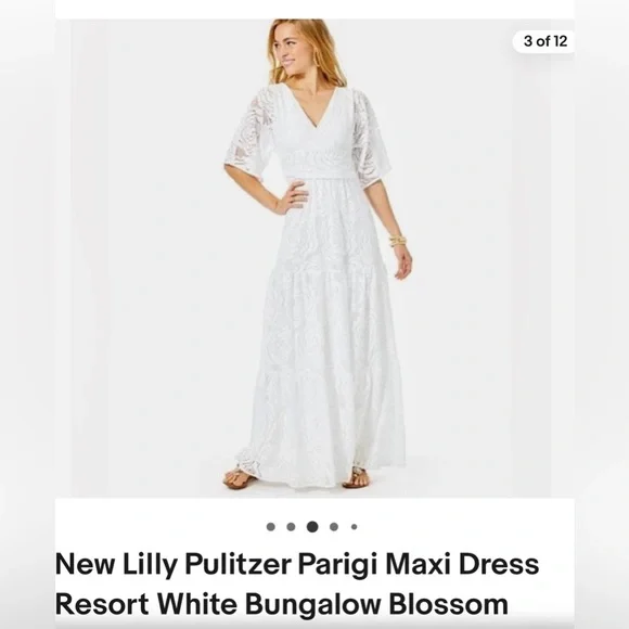 Lilly Pulitzer Parigi Maxi Dress Women's Dress Resort White Bungalow Blossom Lace : XL
